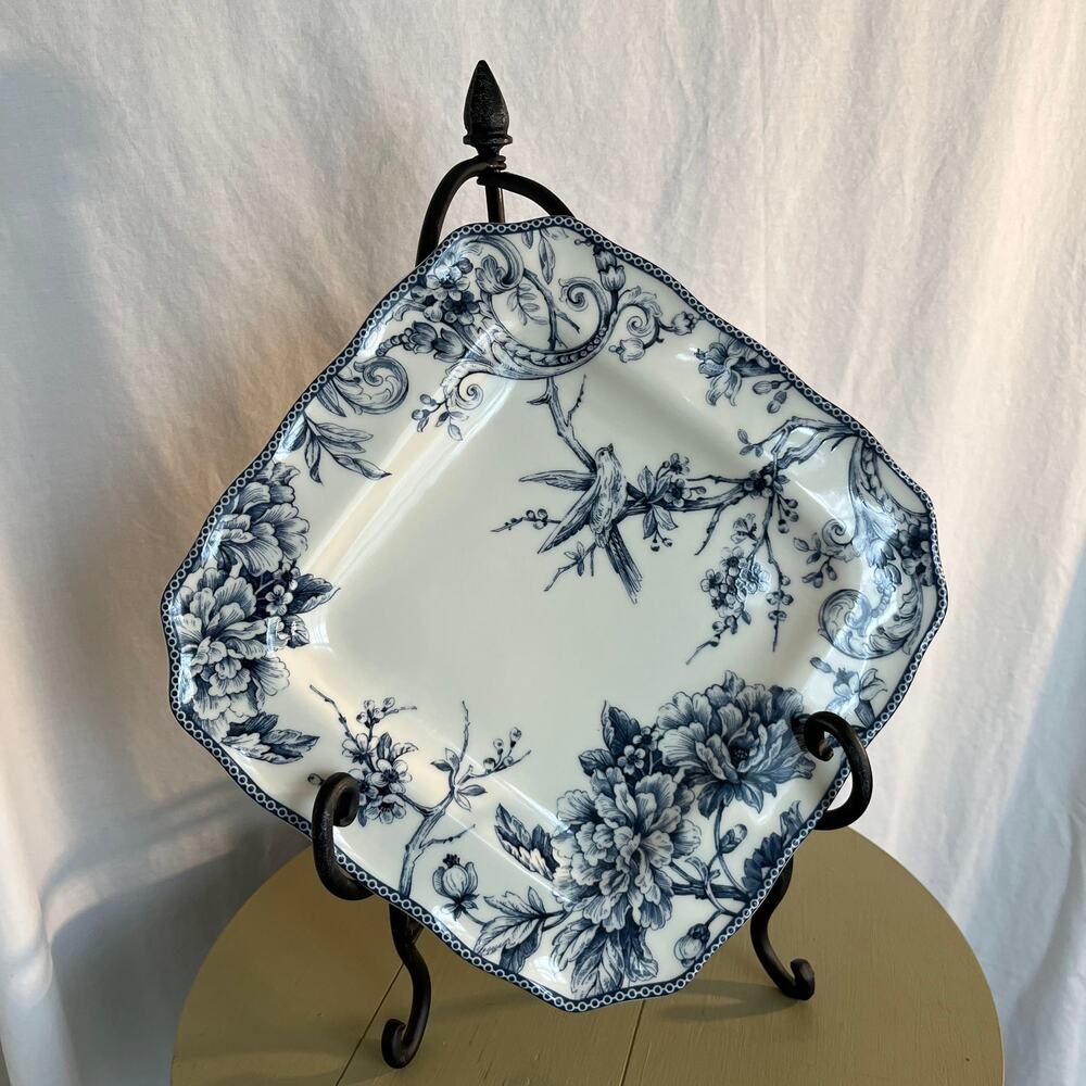 Set of 2 Adelaide Blue Blue and White Floral and Bird Square Plates/ Platters